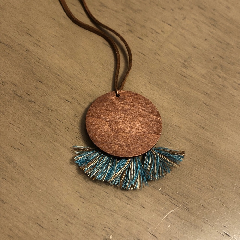 Bohemian Teal Blue and Brown Tassel Necklace and Earring Set - Picture 5 of 10